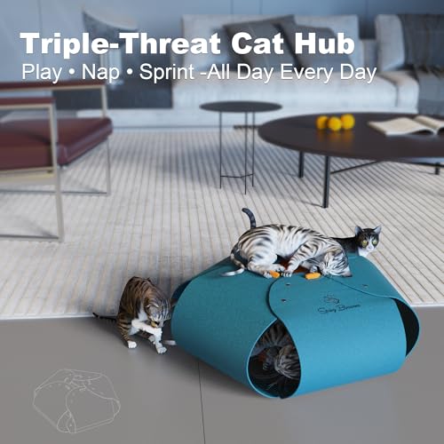 Cat Tunnel, Cat Cave for Indoor Cats Bed,Scratch Resistant Cat Toys for Medium Large Cats Hide and Seek Toy (Peacock Blue) - color: Peacock Blue