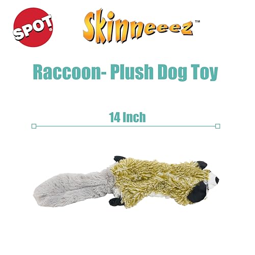 SPOT Skinneeez Raccoon 14 Inch Stuffing-Free Plush Dog Toy – Soft, Mess-Free Toy with One Squeaker for Small & Medium Dogs, Best for Light to Moderate Chewers (Pack of 2) - style: Mini Raccoon