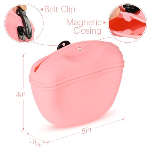 Cosmos 2 Pcs Pet Treat Bag Dog Training Pouch Silicone Portable Pet Training Container Dog Treat Holder with Buckle Closure and Waist Clip Dog Treat Pouches for Pet Training (Pink & Cyan) - color: Pink & Cyan