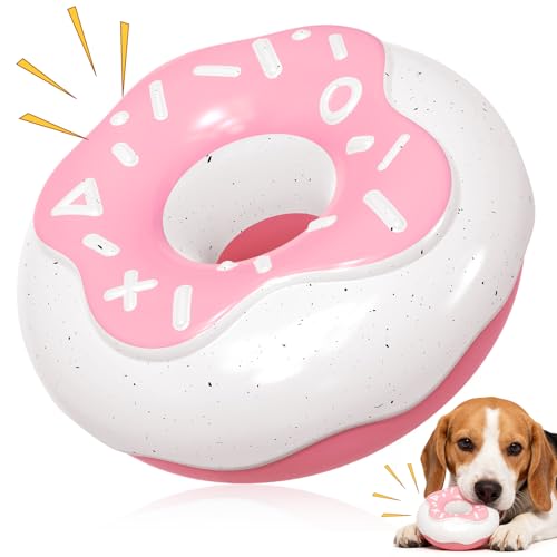 Tough Dog Chew Toys Indestructible Squeaky Toys for Aggressive Chewers Outdoor Swimming Interactive Tough Chew Toys for Medium and Large Dogs - color: Pink Donut