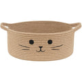 Medium Woven Rope Cat Toy Basket with Cat Face, Jute - color: Jute, size: 13.8"W x 6"H