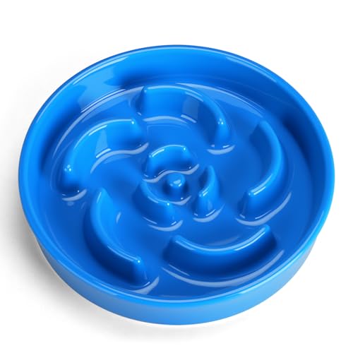 Ceramic Slow Feeder Dog Bowl, 2 Cups Maze Puzzle Dish to Slow Down Eating - color: Flower - Blue