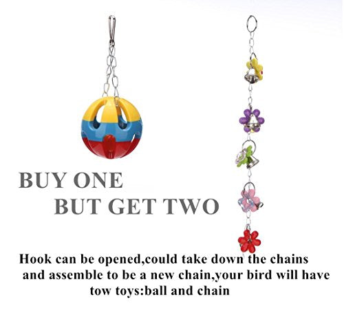 Hypeety Parrot Ball Toy Plastic Colorful Bird Chew Ball with Bells for Cage - color: Multicolor Ball with Plastic Flowers
