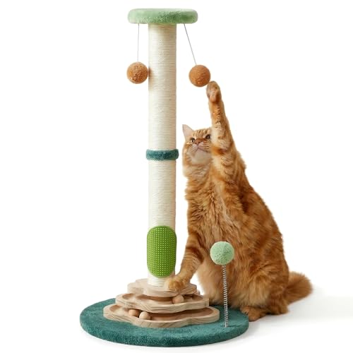25.6inches Tall Cat Scratching Post, Cute Cat Scratching Post with Groomer