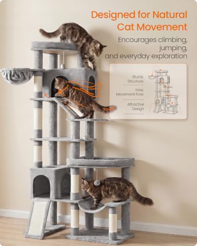Feandrea Large Cat Tree, 79.5" Tall Sturdy Cat Tower for Indoor, Dove Gray - color: Dove Gray, size: 41.3"L x 17.7"W x 79.5"H
