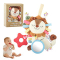 TYRY.HU Car Seat & Stroller Activity Toy,Soft Plush Cot Hanging Toy, Baby Rattle Toy with Strap,Developmental Sensory Toy-Textured Ribbons&Teether&Mirror&Crinkle Sounds for Infants 0 3 6 12 Months - color: B: Lion Stroller Toy