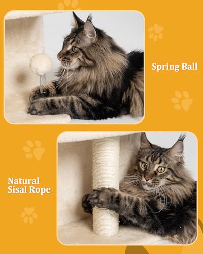 Aechonow Small Cat Tree Tower for Large Cat, Cat Bed House with Large Perch - color: L—14''Beige
