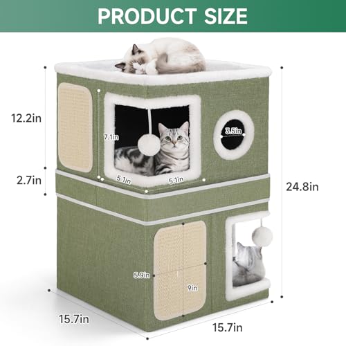 Shikha 2 Story Cat House beds for Indoor Cats with Scratch Pads Green - color: Green, size: Double
