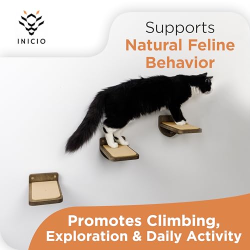 INICIO Cat Wall Steps - 3 Pack of Stairs for Cats to Climb - Brown