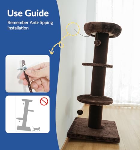 Cat Craft 43" Short Plush Cat Scratching Post with Perch & Bed, Brown - color: Chestnut