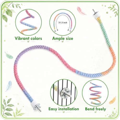 2 Pcs 31.5 Inch Bird Rope Perch Gradient Bendable Flexible
