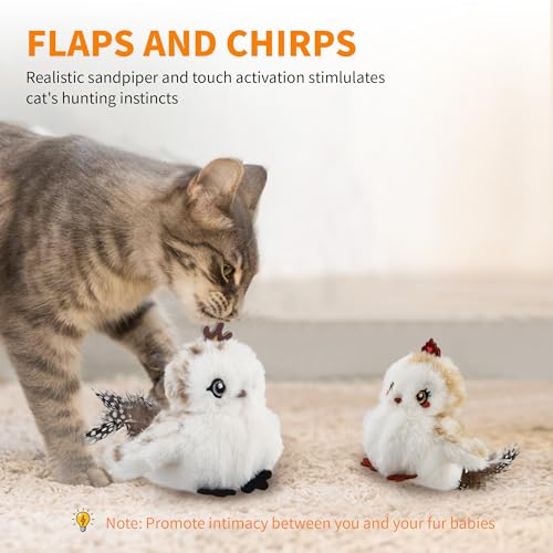 Gigwi Flappy Bird Cat Toy For Indoor Cats, Rechargeable Lifelike Sandpiper Interactive Flapping Bird Cat Toy Tweet, Flapping Wings & Lively Chirping, Catnip Toys For Kitten, Touch Activated (Couple) - color: Sandpiper couple