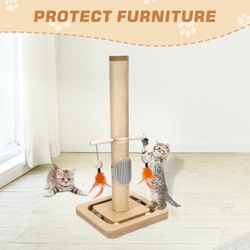 27” Small Cat Tree with 3-Tier Ball Track & Jute Scratching Post, Space-Saving Kitten Tower for Indoor Pets, Interactive Activity Center with Hanging Toys for Furniture Protection - color: 27 inches Cat Scratching Post