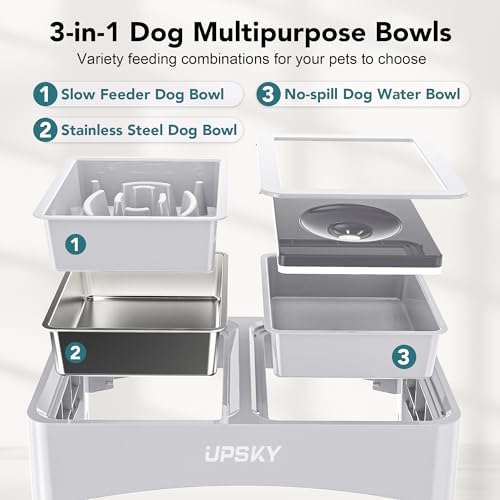 UPSKY 3-in-1 Elevated Dog Bowls Set with 4 Height Adjustable Stand, White - color: E-3-in-1 (White)