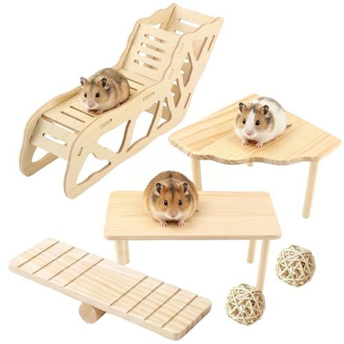 7 Pack Wooden Hamster Platform with Climbing Ladder