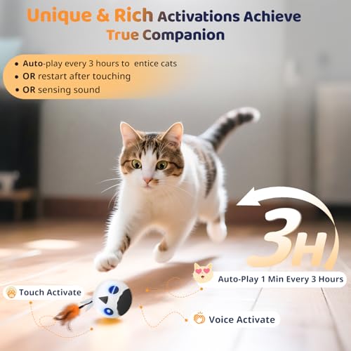 Cat Toys Ball, Smart Motion Sensor Moving Ball with 4 Sounds& 3 Speed Modes - color: White