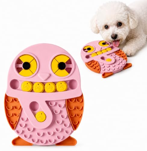 Slow Feeder Dog Bowl and Lick Mat, Owl Puzzle, 9.45 x 12 in - color: pink