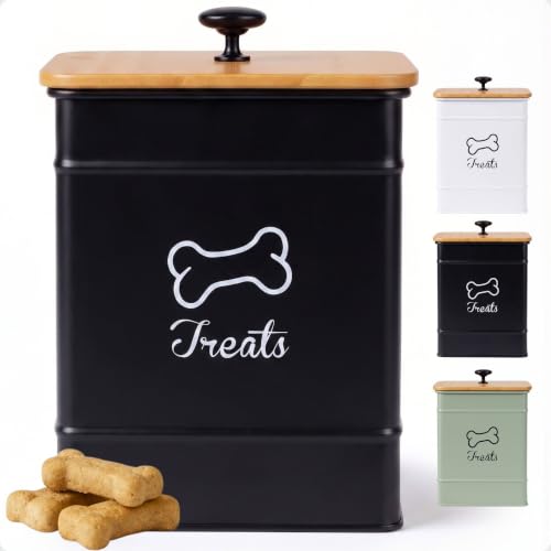 Dog Treat Container with Airtight Bamboo Lid, 5"W x 7"H, 7 Cup Capacity - color: Black - Small