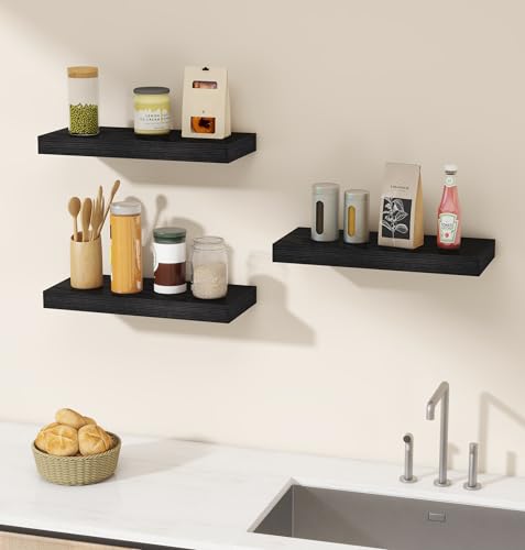 Vervida® Black Rustic Floating Wall Shelves 15in Set of 3 Hidden - color: Black, size: 15x6.8 (3Pcs)