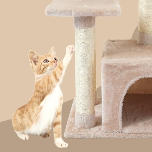 Cute Cat Tree Kitten Cat Tower Condo Cat Furniture Sisal Scratching Posts B - color: Beige
