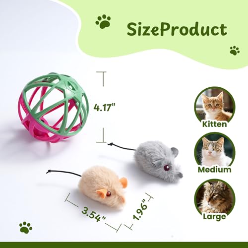 Cat Toys for Indoor Cats - Interactive Ball Cage Cat Toy with Realistic Mice Sounds & 2 Catnip Plush Toys, Motion-Activated Hunting Simulation Toy for Cats - color: Gray