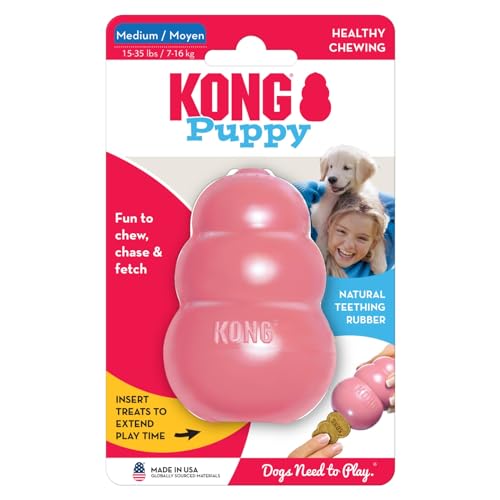 KONG - Puppy Toy Natural Teething Rubber - Fun to Chew, Chase and Fetch - for Medium Puppies - Pink (Pack of 2) - color: Pink, size: Medium (Pack of 2)