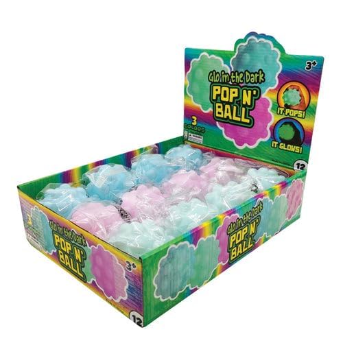 Raymond Geddes Glow in The Dark Pop Ball (Pack of 12) - Colorful Squeeze Balls for Kids – Lamp/Sun Rechargeable Glowing Pop It Balls