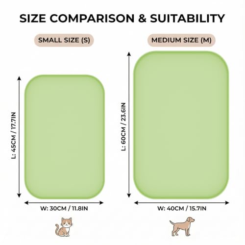 BLESWIN Non-Slip Silicone Dog Food Mat for Food and Water, 18" x 12" Raised Edge Pet Feeding Mat - Waterproof Dog Bowl Mat Easy Clean for Floor Protector,Light Green - color: Light Green, size: 45 x 30 cm