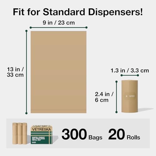 VETRESKA Dog Poop Bags, 300 Counts, Leak Proof, Extra Thick and Large - color: Santal Forest, size: 1 Count (Pack of 300)