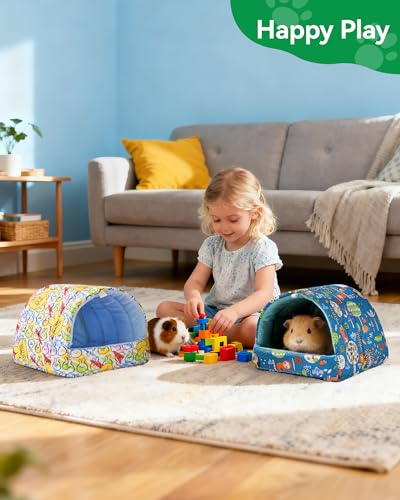 2 Pack Hamster Hideout Bed, Washable Small Animal House Bed Hamster House - color: Green+Yellow, size: 6*6in