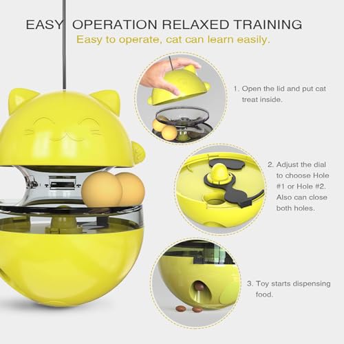 Interactive Cat Toy for Indoor Cats Wobble Treat Dispenser Ball(Yellow) - color: Yellow