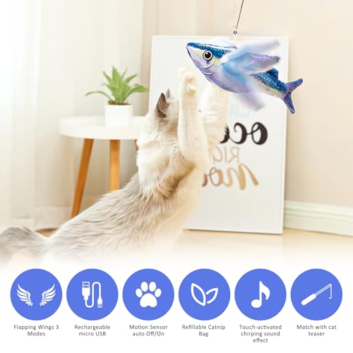 Esoes Flopping Fish Cat Toy with Catnip, Interactive Chirping Kicker Toy - color: blue