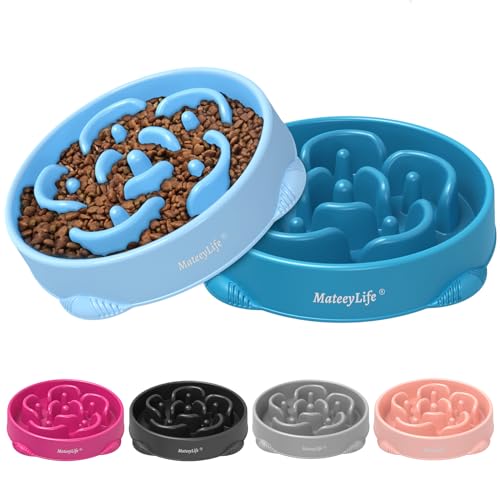 MateeyLife 2-Pack Slow Feeder Dog Bowls, 4 Cups, Dog Puzzle Feeder Bowl - color: A-LightBlue&DarkBlue, size: Large