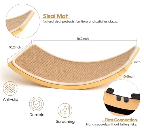 Cat Wall Shelves Set with Sisal Cats Stairs, 4 Piece Wooden Climbing Furniture with Scratchable Curved Bed, Flat Shelf & 2 Cat Wall 4-Steps Ladders - color: Curved Foam, size: Combo 4 in 1