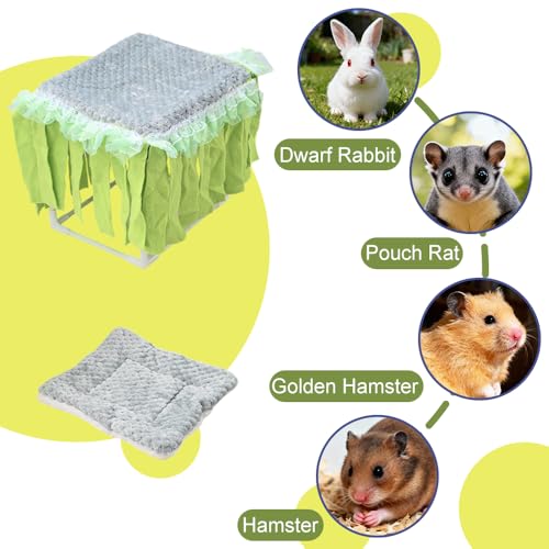 Guinea Pig Bed, Washable Small Animal Tunnel Hideouts with Curtains, Hamster Tunnel for Hamster Chinchill Small Bunny Ferret - color: Square stand nest pink