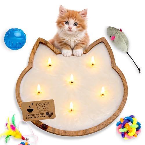 Dough Bowl Candle Co. Pet Odor Eliminator for Home - 10x10 Large Cat-Shaped Odor Absorber, 6 Wick Soy Wax Scented Candles, Pet Deodorizer Aromatherapy Candle with 70H Burn Time for Cat or Dog Smell - style: Cat Candle