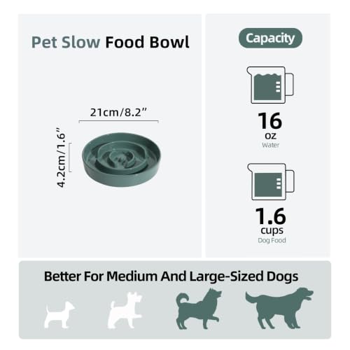Havniva Ceramic Slow Feeder Dog Bowls, 8.3 in Slow Feeder for Medium Breed - color: Dark Green