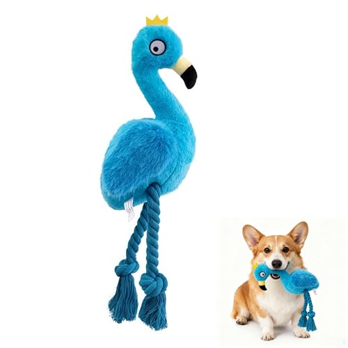 Flamingo Dog Toy, Squeaky Plush Rope Toy for Tug and Play - color: Blue Flamingo