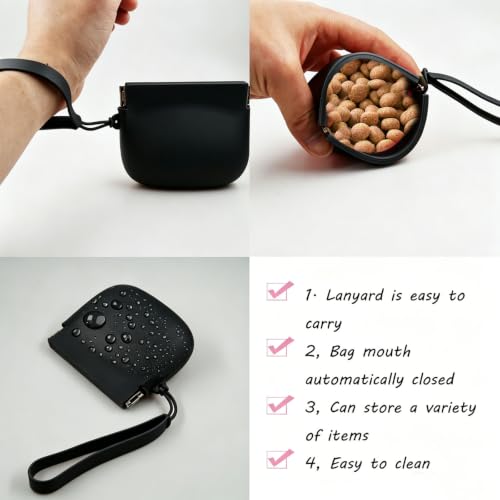 Silicone Dog Treat Pouch Portable Snack Pouch (Pink & Black) - color: Pink & Black