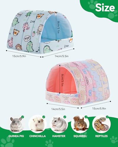 2 Pack Hamster Hideout Bed, Washable Small Animal House Bed Hamster House - color: Pink+Blue, size: 6*6in