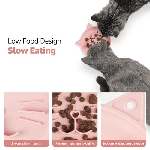 Coomazy Slow Feeder Cat Bowl Silicone Pet Puzzle Feeder for Slow Eating - color: Pink, size: 0.8 Cups