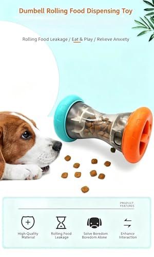 Interactive Dog Roller Puzzle Toy with Adjustable Treat Dispenser & Slow Feeder System - Silent Rolling Dumbbell Dog Toys Suitable for All Breeds, Puppies, Crate, Apartment and Training Games - color: Orange&Blue