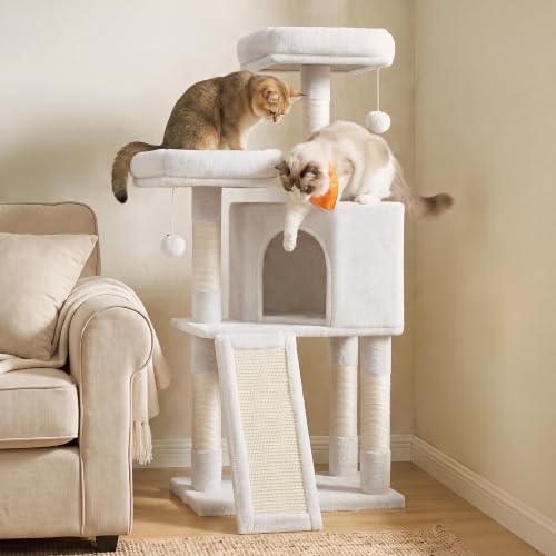 Feandrea Cat Tree, 45.3-Inch Cute Cat Tower, Plush Climbing Condo, White - color: Cream White