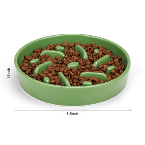 Ceramic Slow Feeder Dog Bowl, 2 Cups Maze Puzzle Dish to Slow Down Eating - color: Maze - Green