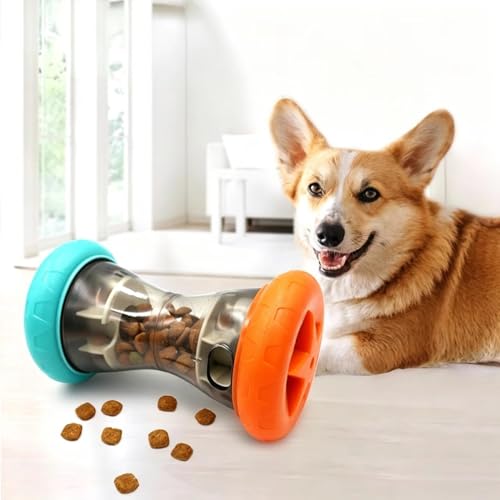 Interactive Dog Roller Puzzle Toy with Adjustable Treat Dispenser & Slow Feeder System - Silent Rolling Dumbbell Dog Toys Suitable for All Breeds, Puppies, Crate, Apartment and Training Games - color: Orange&Blue