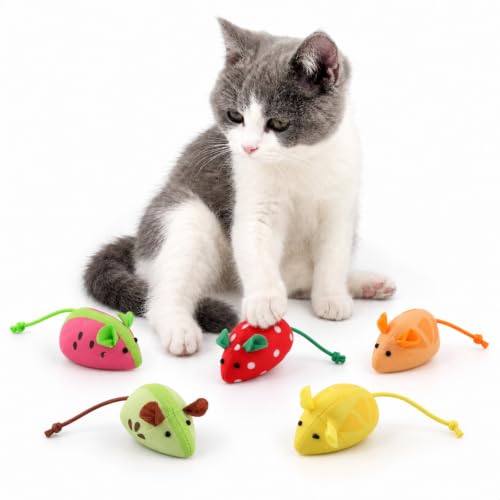 Catnip Cat Mice Toys Interactive Mouse Cat Toy for Indoor Adult Cats Kitten Kitty Baby Cat Chew Exercise Toy Fruit-Shaped Mice Cat Toy Set - 5PCS