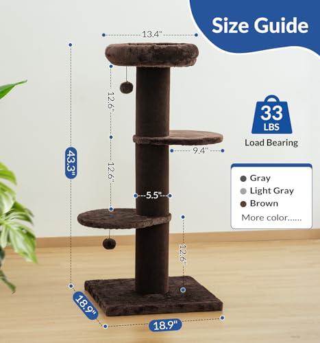 Cat Craft 43" Short Plush Cat Scratching Post with Perch & Bed, Brown - color: Chestnut