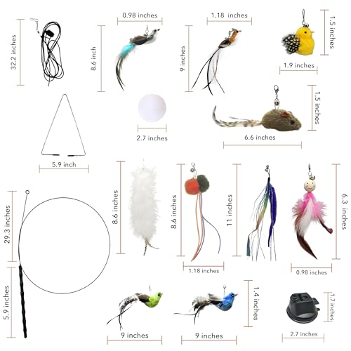 Interactive Bird Simulation Cat Feather Toy Set - Suction Cup Cat Toys for Indoor Cats, Natural Feathers, Bells & Easy Clip-On, Perfect for Indoor Cats - 2 Free Pads, Suctions to Ground - style: All U Need - Cat Feather Toy Kit, 14+2 Pcs