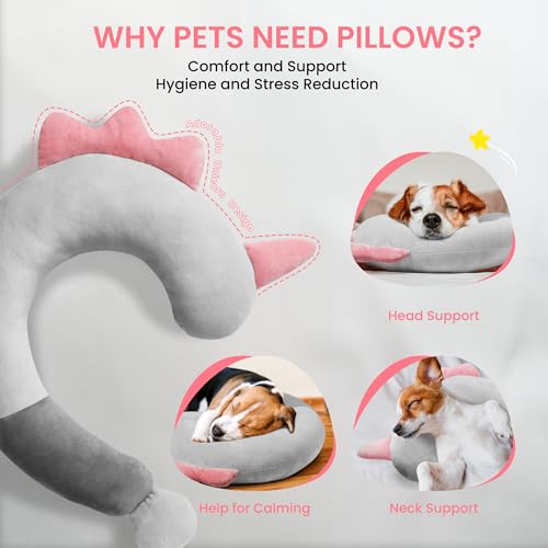 HiPetpy Dog Pillow-Soft Neck Pillows for Dogs, Washable Dog Calming Pillow - color: Pink