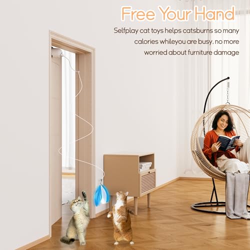 Automatic Door Hanging Cat Toy - Rechargeable Electric Feather Teaser Remote Control, 4 Replaceable Feathers, Interactive Exercise Toy for Indoor Cats & Kittens (White) - color: white